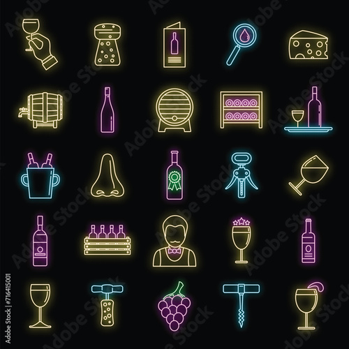 Restaurant sommelier icons set. Outline set of restaurant sommelier vector icons neon color on black
