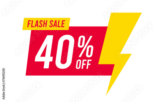 Flash sale discounts 40 percent off. Red and yellow template on white background. Vector illustration photo