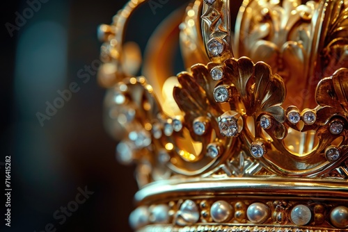 A stunning gold crown adorned with exquisite pearls and sparkling jewels. Perfect for adding a touch of royalty and elegance to any project or design