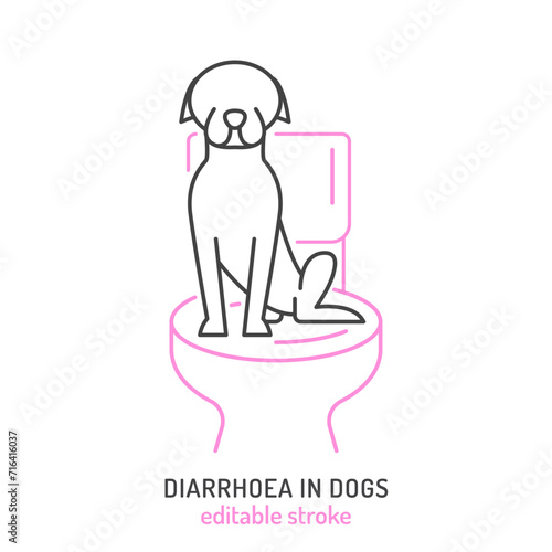 Diarrhea in dogs. Linear icon, pictogram, symbol.