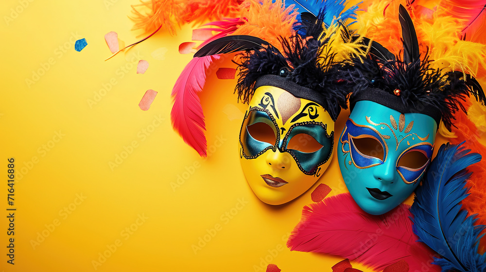 minimalitic carneval background with mask, with empty copy space, carbeval concept