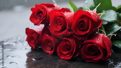 Fototapeta Naklejka Na Ścianę i Meble -  Lovers, A surprise proposal with a red rose and a ring , lovers, surprise proposal, red rose