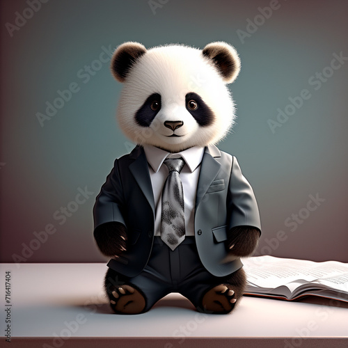 little panda in business suit, fantesy art photo