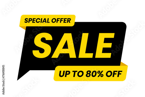 Special offer sale up to 80 percent off. Black and yellow template on white background. Vector illustration
