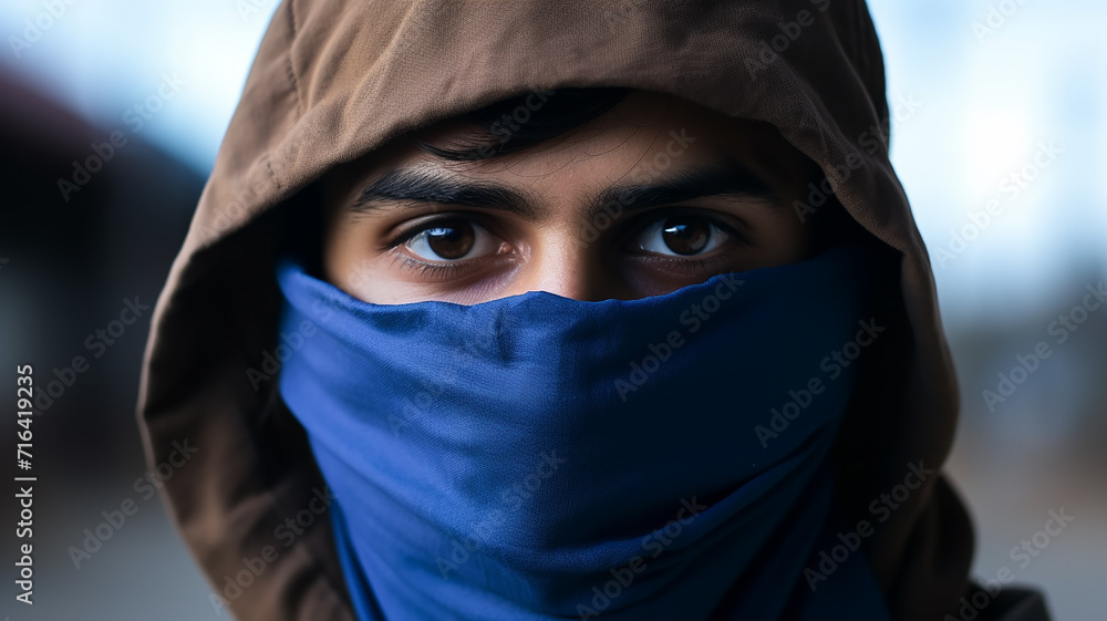 a man hides his face with a cloth portrait of an unidentified person, an abstract fictional character a man hides his face with a cloth portrait of an unidentified person, an abstract fictional character