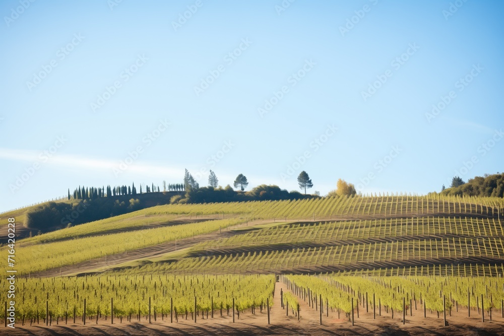 rows of vineyard in hilly terrain