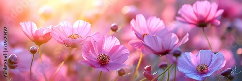 Tall Pink Flowers Summer Meadow Bending, Banner Image For Website, Background, Desktop Wallpaper