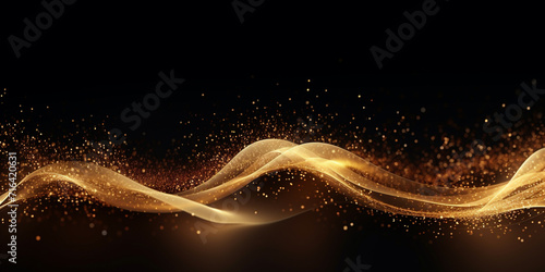 Gleaming Golden Hair Texture Background With Technological Particle Lines .
