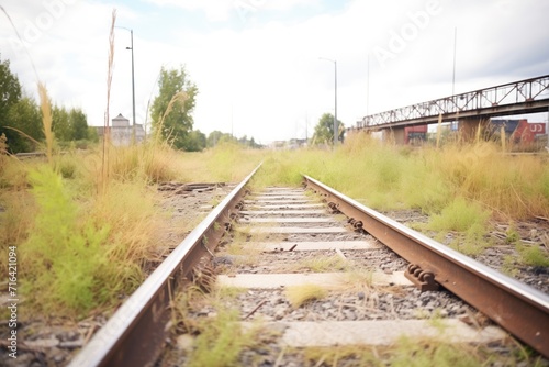 derelict tracks with grass overgrowth