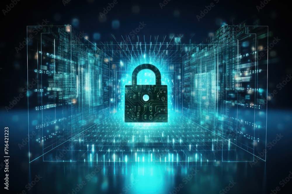 Cyber security concept. Padlock on circuit board background . Generative AI Cyber security concept. Padlock on circuit board background . Generative AI