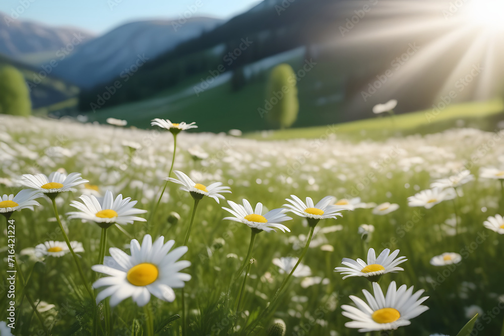 meadow with daisies. 