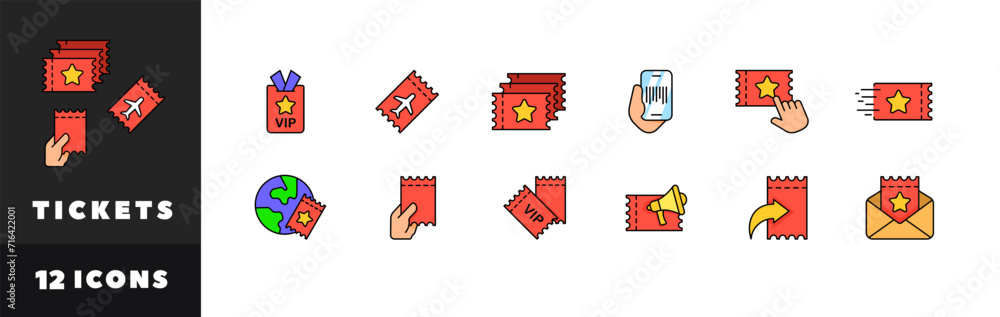 Tickets icon set. Flat style. Vector icons