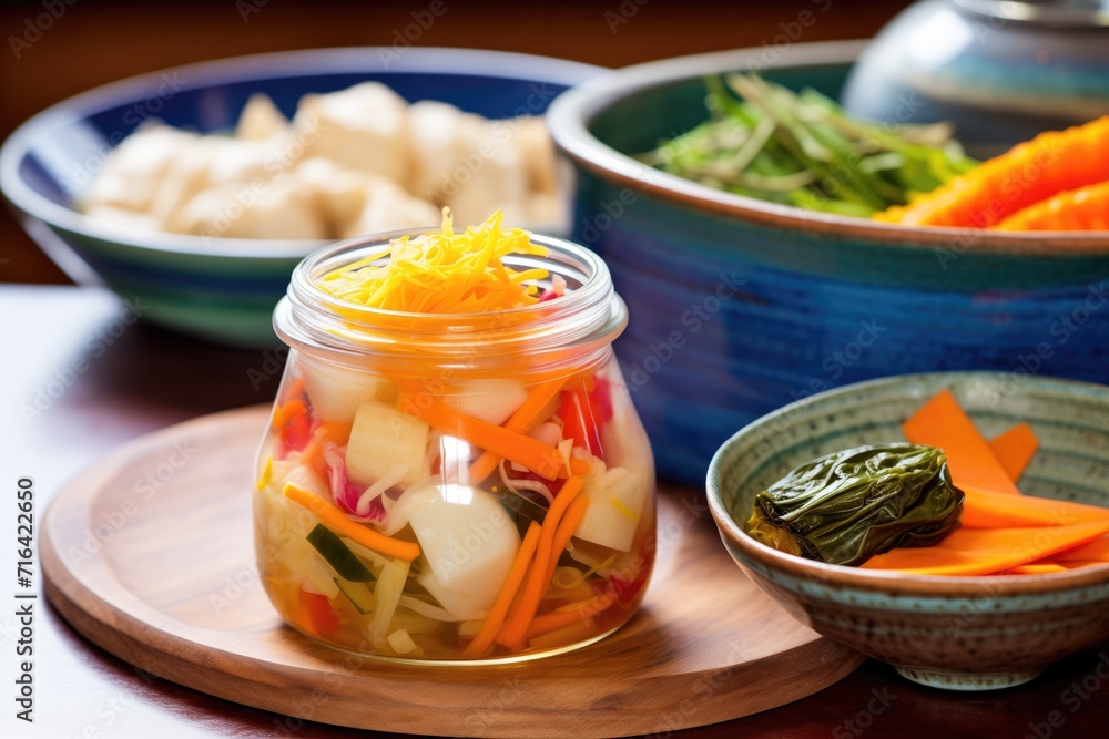 variety of fermented vegetables with a focus on carrot and ginger jar variety of fermented vegetables with a focus on carrot and ginger jar