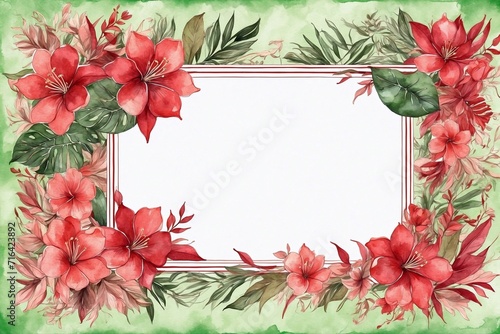 watercolor tropical framework with flowers  perfect for cards  greetings and congratulations  copy space with florals  shabby chic look