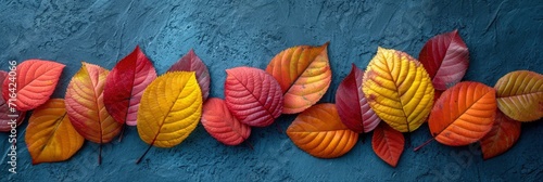 Yellow Red Leaves Autumn Blue Background, Banner Image For Website, Background, Desktop Wallpaper