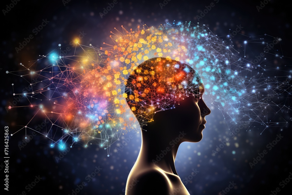 Old Man mind, flamenco innovative brilliance skull's head arena. Neural dance sparkles wit ideation, bold radiant. Ingenious axon thoughts creates electric tapestry of mindplay brain's sanctuary