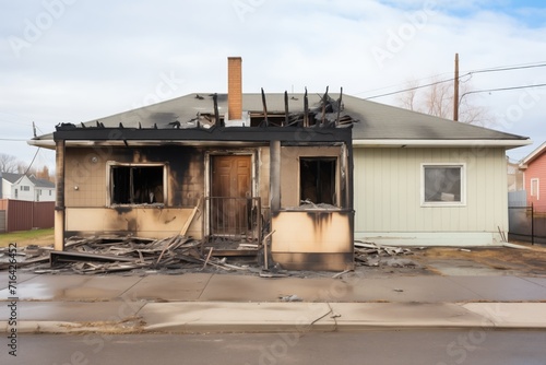 partially burned house with one wall still intact and smoldering