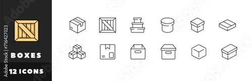 Boxes icon set. Linear style. Vector icons