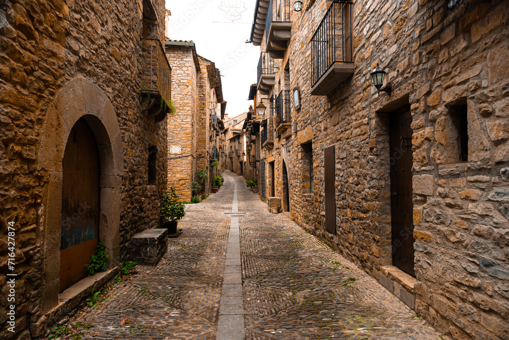 Ainsa town in the Pyrenees. Sobrarbe region.