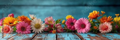  Beautiful Colorful Flower Blooming On Wooden, Banner Image For Website, Background, Desktop Wallpaper
