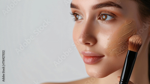 Girl applying foundation and concealer with brush
