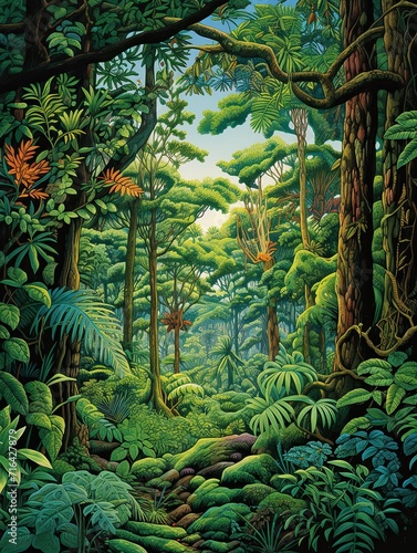 Serene Rainforest Canopies: Captivating Views of Lush Tree Artistry in Scenic Prints