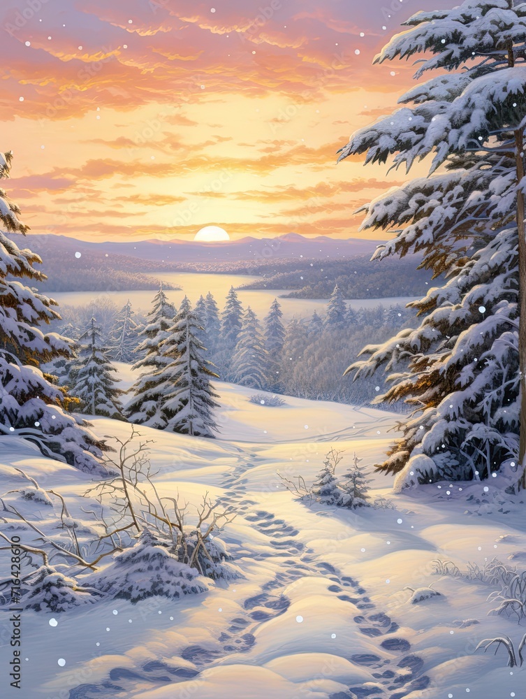 Snowy Winter Wonderland Poster: Twilight Snow in Golden Hour