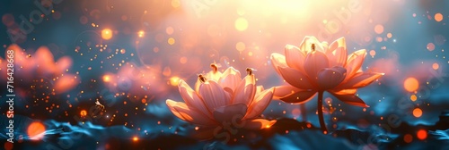  Beautiful Lotus Flowers Bees Swarming Pollen, Banner Image For Website, Background, Desktop Wallpaper
