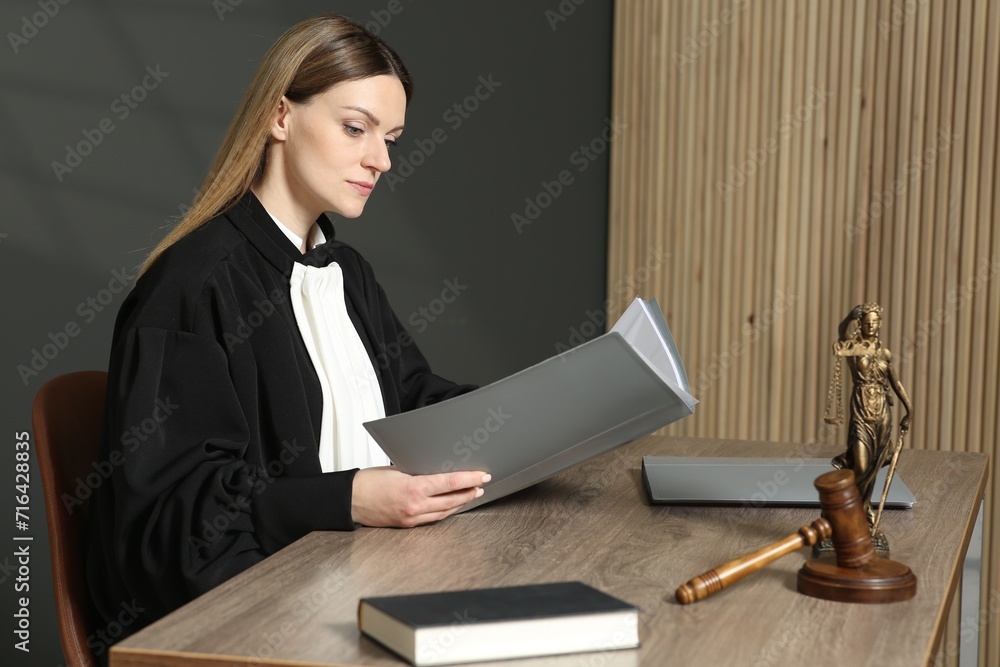 Obraz premium Judge with folder working at table in courtroom