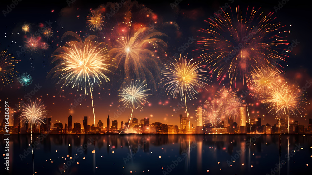 Happy New Year, burning fireworks with bokeh light background Happy New Year, burning fireworks with bokeh light background