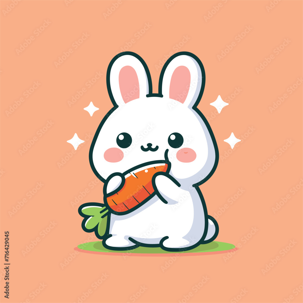 Obraz premium cute rabbit bite carrot pose cartoon flat illustration