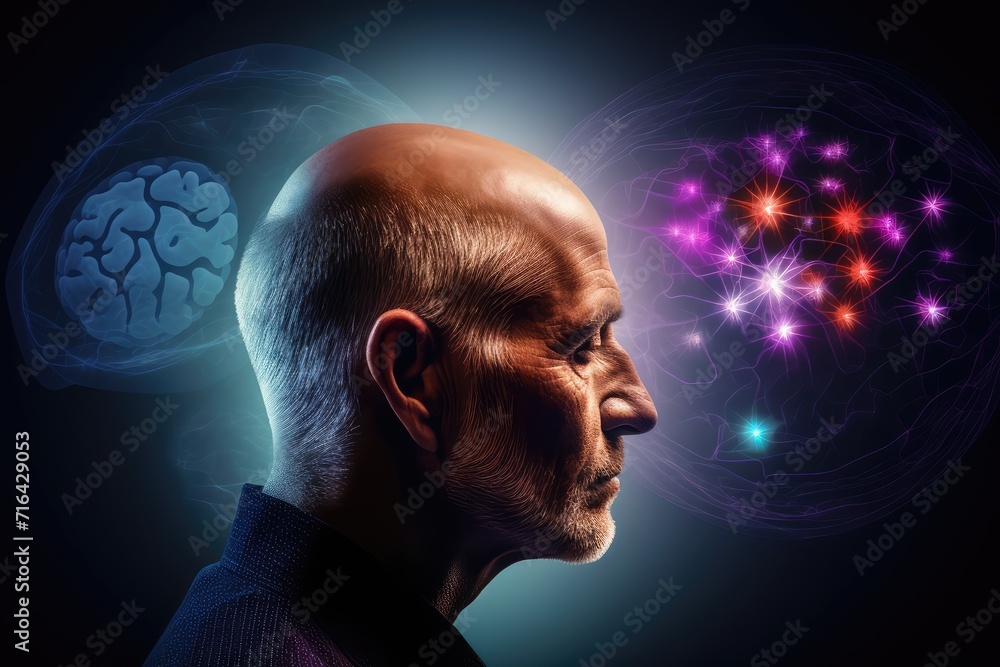 Skull's neurons gem-toned creativity. Synaptic connections, dappled in ...