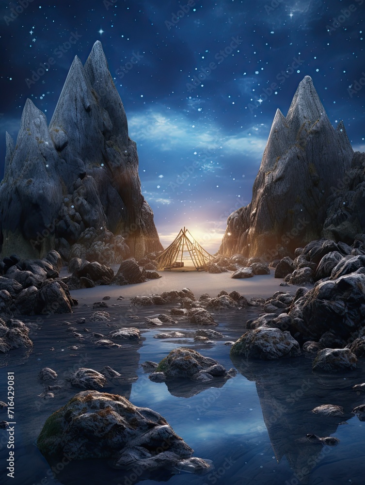 Island Artwork: Starry Night Campsites - Ocean Stars and Isolated Beauty