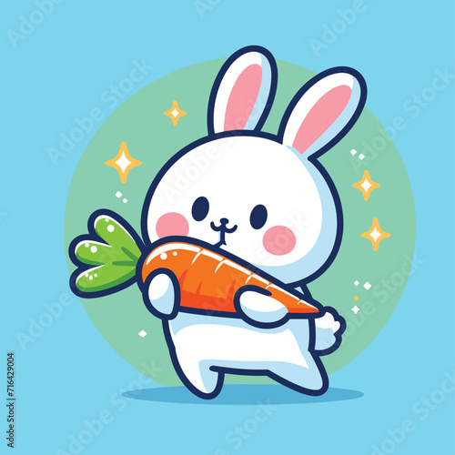 Fototapeta Naklejka Na Ścianę i Meble -  cute rabbit bite carrot pose cartoon flat illustration