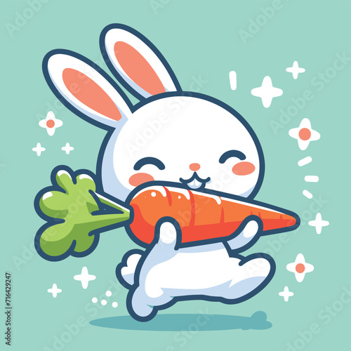Fototapeta Naklejka Na Ścianę i Meble -  cute rabbit bite carrot pose cartoon flat illustration