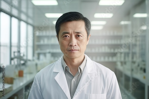 Portrait of a Focused Scientist, Laboratory Background