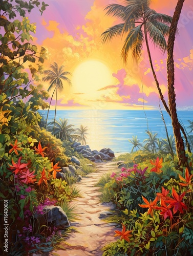 Sun-Kissed Tropical Bays Pathway Painting  Beach Walk Nature Art