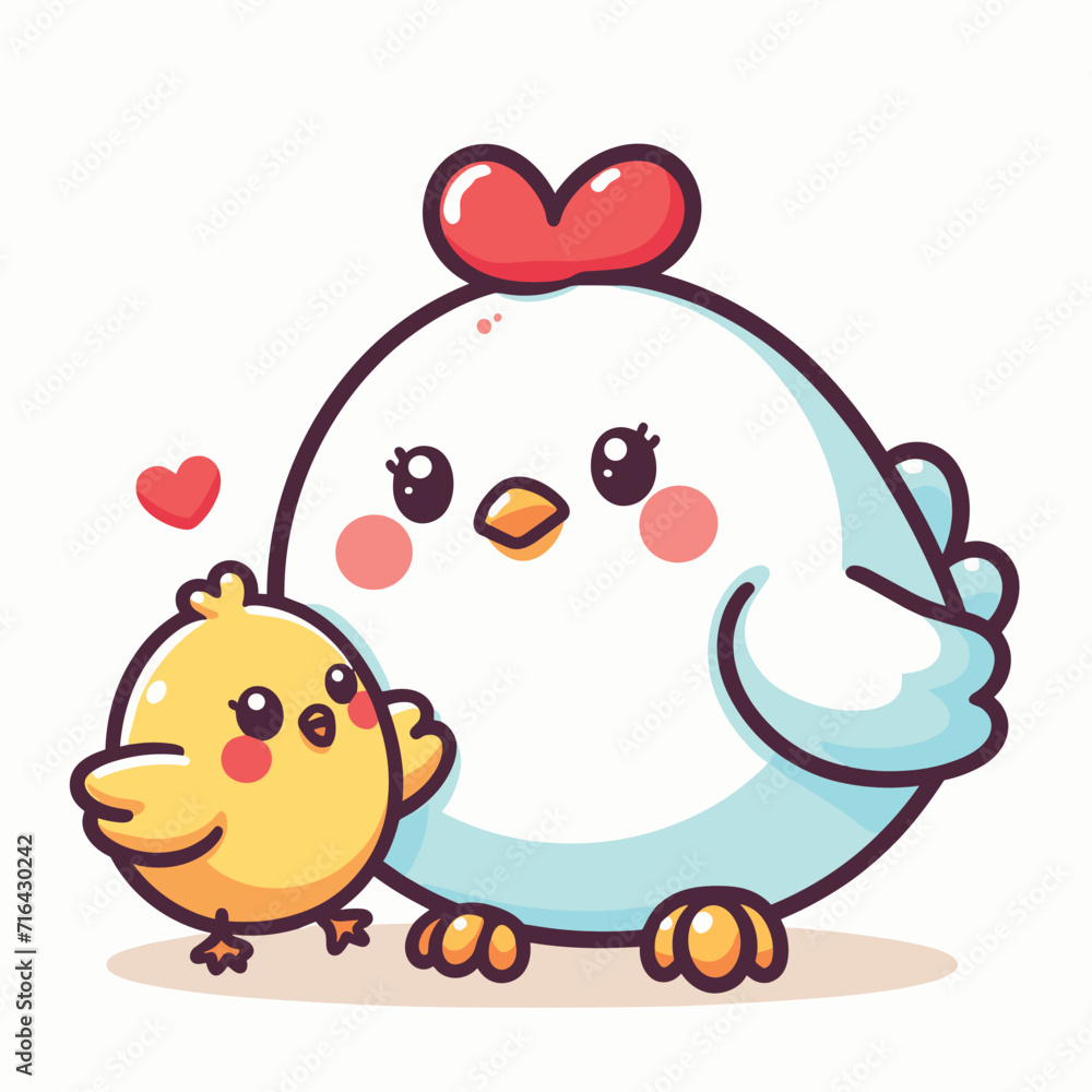 cute mom chicken and chick cartoon flat illustration cute mom chicken and chick cartoon flat illustration