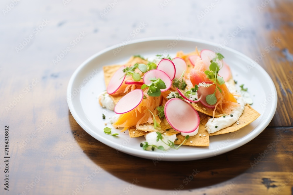 nachos with queso fresco and pickled onions