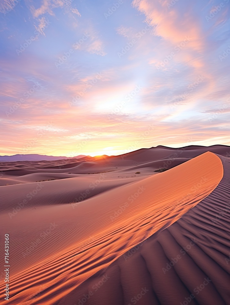 Sunlit Sand Dune Vistas: Majestic Twilight Landscape with Dusk on Desert