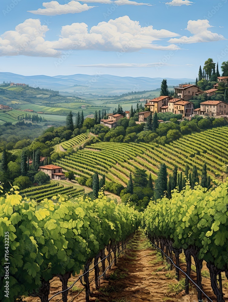 Timeless Tuscan Vineyards: Canvas Print Landscape of Rolling Hills, Wine Grapes