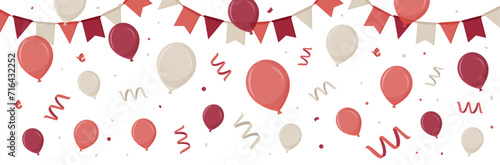 Bannière de fêtes - Ballons, fanions et cotillons - Éléments vectoriels colorés éditables - Compositions festives pour un événement festif comme la Saint Valentin photo