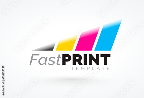 Logo Fast Print. CMYK printing theme. Template design vector. White background