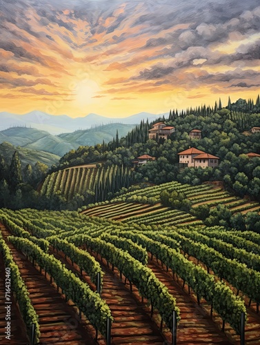 Timeless Tuscan Vineyards  Handmade Landscape Painting with Scenic Prints and Serene Vine Rows