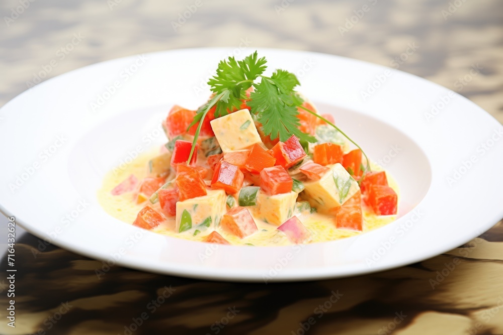 paneer cubes in vibrant tomato-cream sauce with coriander paneer cubes in vibrant tomato-cream sauce with coriander