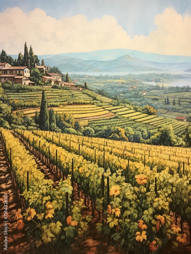 Timeless Tuscan Vineyards: Nature's Artwork for Rustic Wall Decor, Showcasing Vineyard Seasons