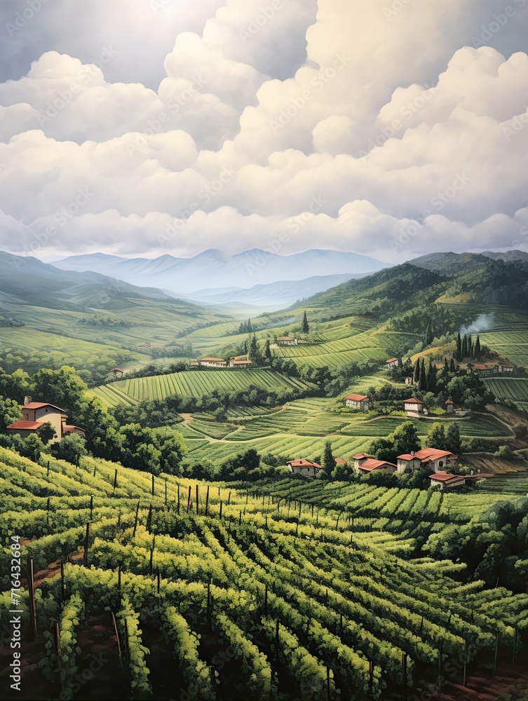 Timeless Tuscan Vineyards: Artistic Mountain Landscapes and Serene Vineyard Hills.