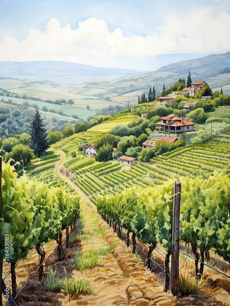 Timeless Tuscan Vineyards: Watercolor Landscape & Vineyard Sketches