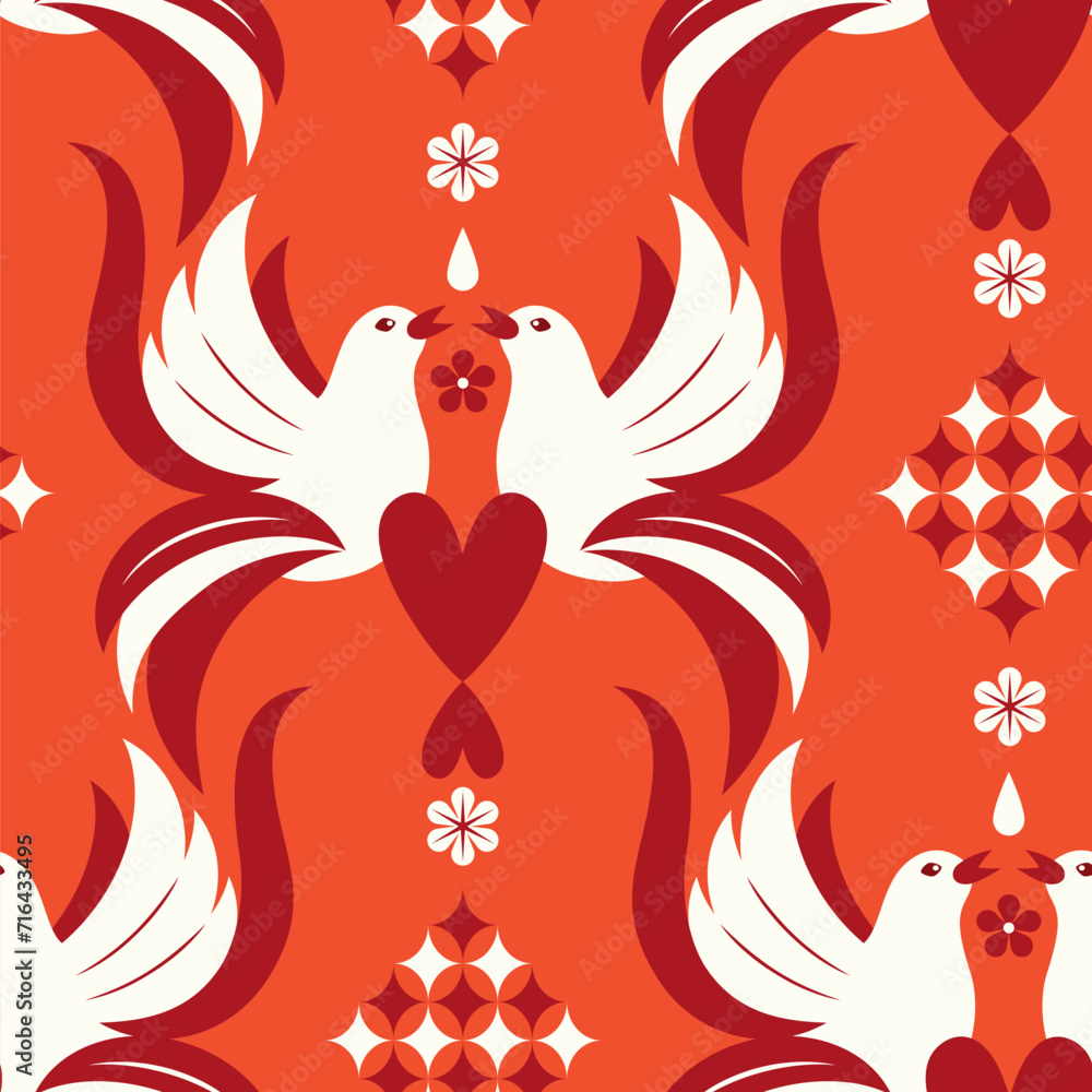 Obraz premium Vector seamless pattern Valentine s day doves ornament