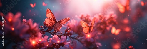  Butterflies On Red Flowers Fairy Garden, Banner Image For Website, Background, Desktop Wallpaper © Pic Hub
